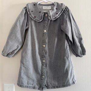 Zara Gray Kids Jean Dress with Embroidered Collar